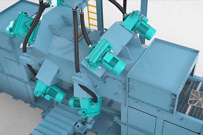 wire mesh belt shot blasting machine blasting wheel layout 1